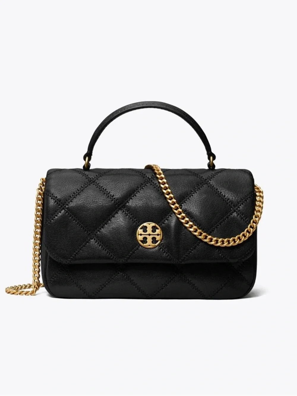 Tory Burch Black Quilted Leather Crossbody with Gold Hardware